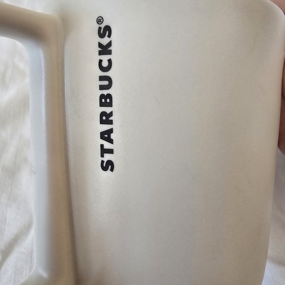 White Coffee Mug From Starbucks with Green Design - Picture 3 of 5